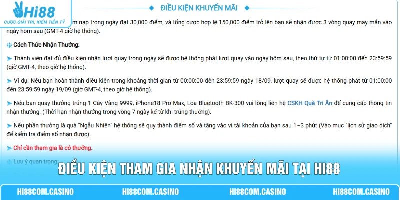 Điều kiện tham gia nhận khuyến mãi tại Hi88