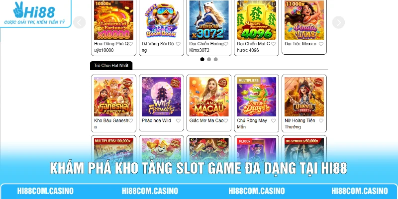 Khám phá kho tàng slot game đa dạng tại Hi88