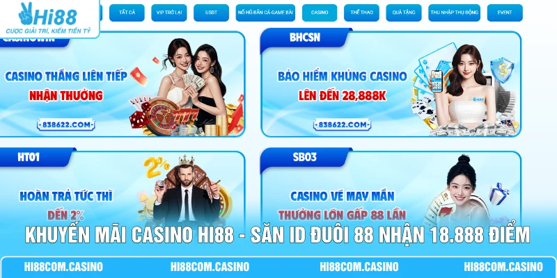 Khuyến Mãi Casino Hi88 - Săn ID Đuôi 88 Nhận 18.888 Điểm