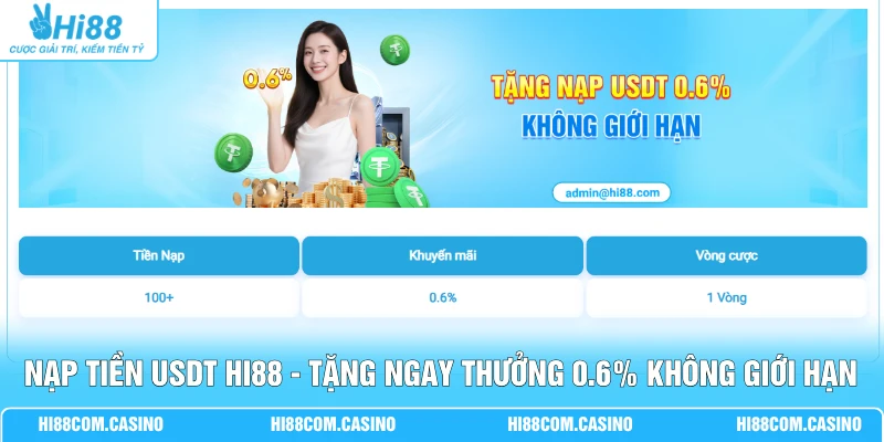 Nạp Tiền USDT Hi88 - Tặng Ngay Thưởng 0.6% Không Giới Hạn