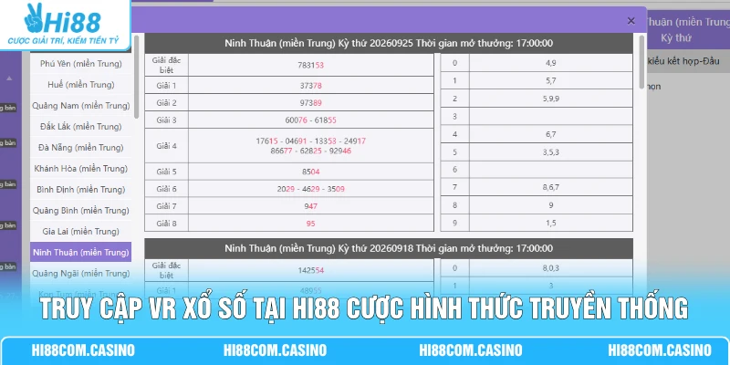 Truy cập VR xổ số tại Hi88 cược hình thức truyền thống ba miền